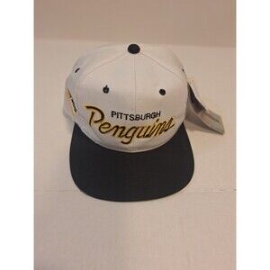 Vintage Pittsburgh Penguins Sports Specialties Script NHL Snapback White Hat NWT
